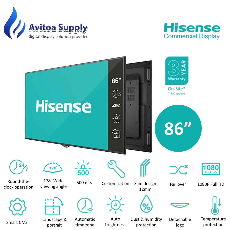 32” Full HD Digital Signage Display - 24/7 Operation . Hisense Commercial  Display